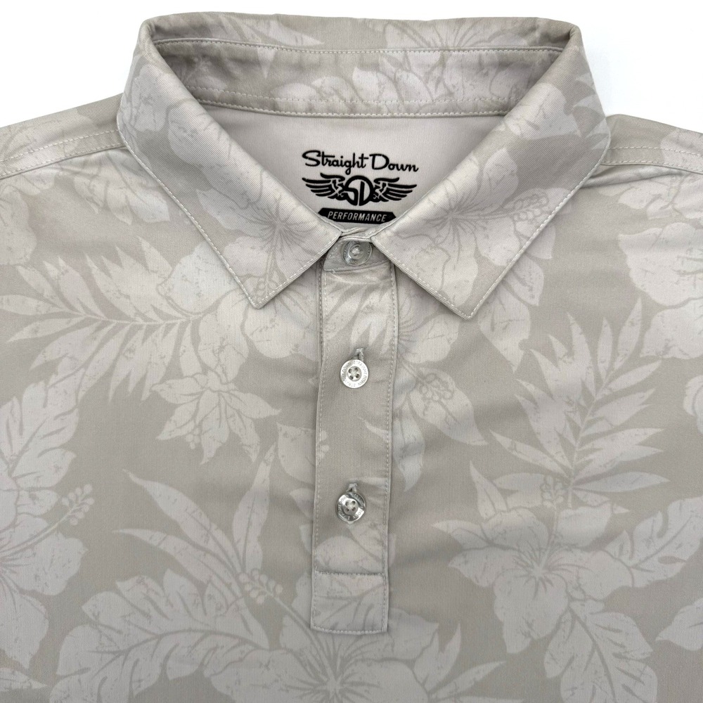 Straight Down Polo Men Medium Gray Floral Performance Golf Shirt 150 Anniversary